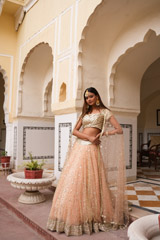Peach and Mirror Work Lehenga
