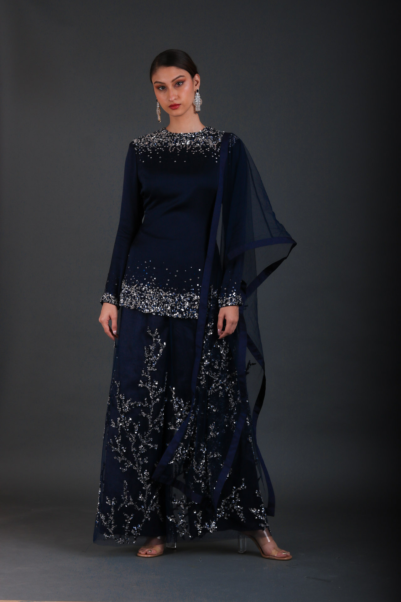 5. NAVY BLUE SCINTILLATING SHARARA SET