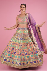 Peach And Mauve Banarasi Lehenga Set