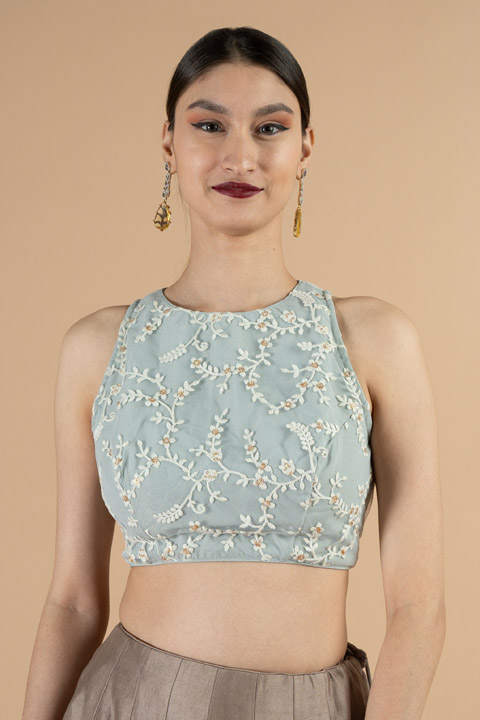 Silver Halter Neck Blouse