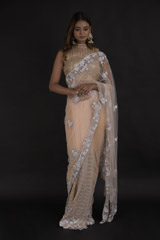 Peach Embroidered Saree_DTR0365