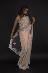 Peach Embroidered Saree_DTR0366