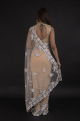 Peach Embroidered Saree_DTR0370