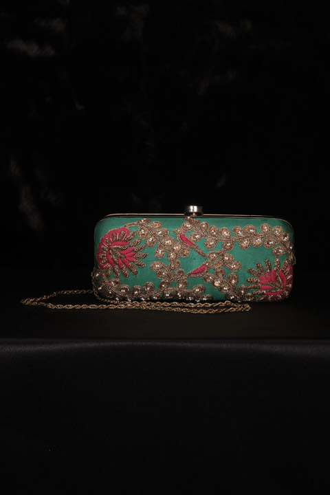 Green Zardozi Clutch