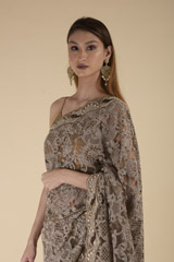 Brown Scallop Border Saree_DTR2232