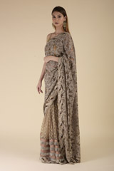 Brown Scallop Border Saree_DTR2234