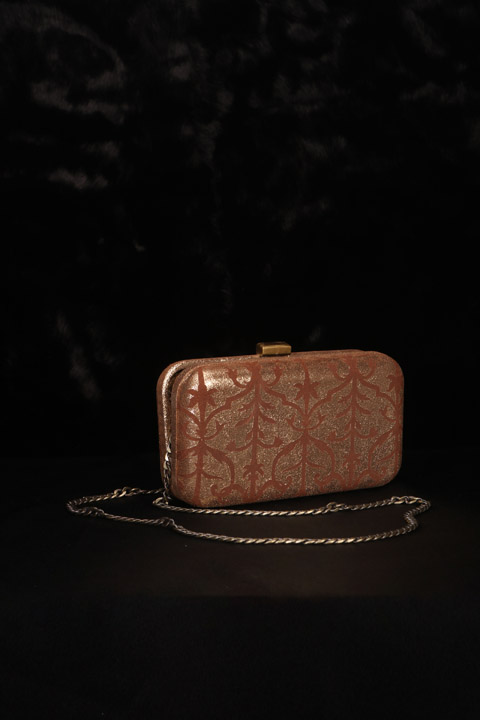 Brown Foil Print Clutch