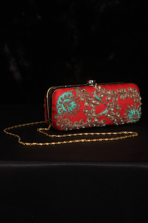 Red Zardozi Clutch