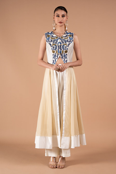 Ivory Georgette Kurta Jacket Set