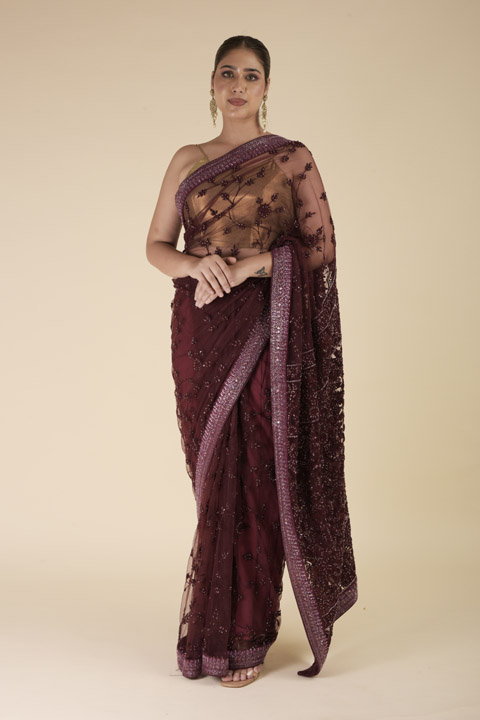 Maroon Embroidered Saree