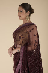Maroon Embroidered Saree_DTR2378