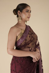 Maroon Embroidered Saree_DTR2379