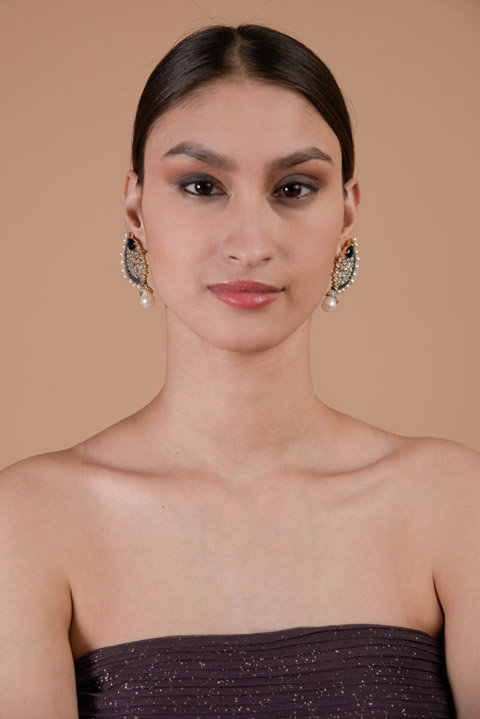 Crescent Pearl and Stone Earrings