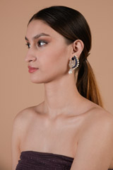 Crescent Pearl and Stone Earrings_DTR3842