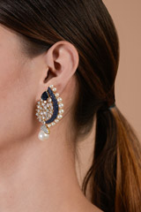 Crescent Pearl and Stone Earrings_DTR3843