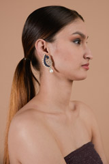 Crescent Pearl and Stone Earrings_DTR3844