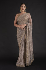 Brown Sequins Embroidered Saree