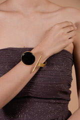 Gold Plated Black Circle Stone Open Cuff_DTR3803