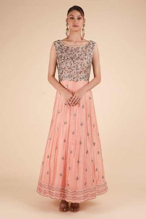 Peach Chanderi Anarakali Gown