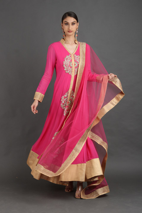 Pink Embroidered Anarkali Set