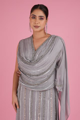 Light Grey Embellished Slit GownDSC05249