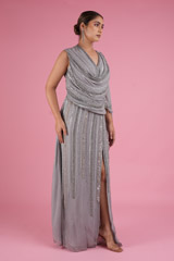 Light Grey Embellished Slit GownDSC05253