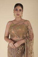 Brown Embroidered Saree_DTR2316