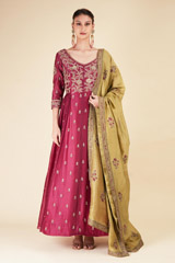 Red Gathered Anarkali Set