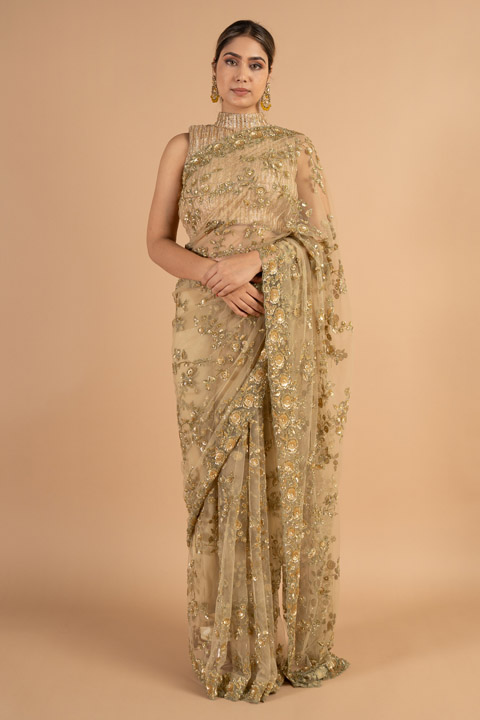 Golden Brown Sequin Saree