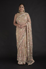 Peach Thread Work Saree