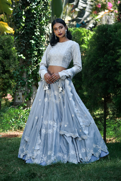 Light Blue Chanderi Lehenga Set