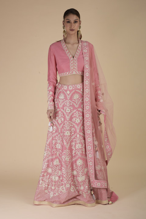 Pink Chanderi Lehenga Set