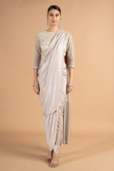 Nude Metallic Pre Draped Saree