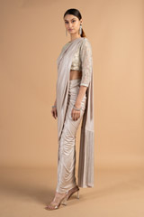 Nude Metallic Pre Draped SareeDSC00573