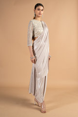 Nude Metallic Pre Draped SareeDSC00574