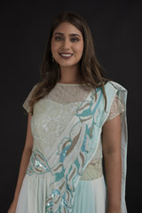 Turquoise Embellished Saree Gown_DTR1326