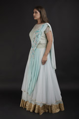 Turquoise Embellished Saree Gown_DTR1329