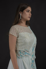 Turquoise Embellished Saree Gown_DTR1331