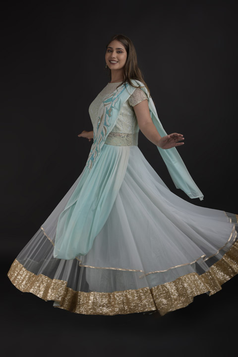 Turquoise Embellished Saree Gown