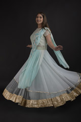 Turquoise Embellished Saree Gown_DTR1334