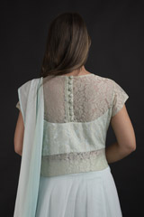 Turquoise Embellished Saree Gown_DTR1335