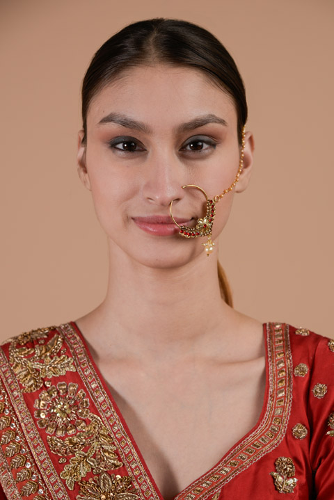 Golden Pearl with Red Stone Nath