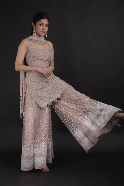Mauve Embroidered Sharara Set