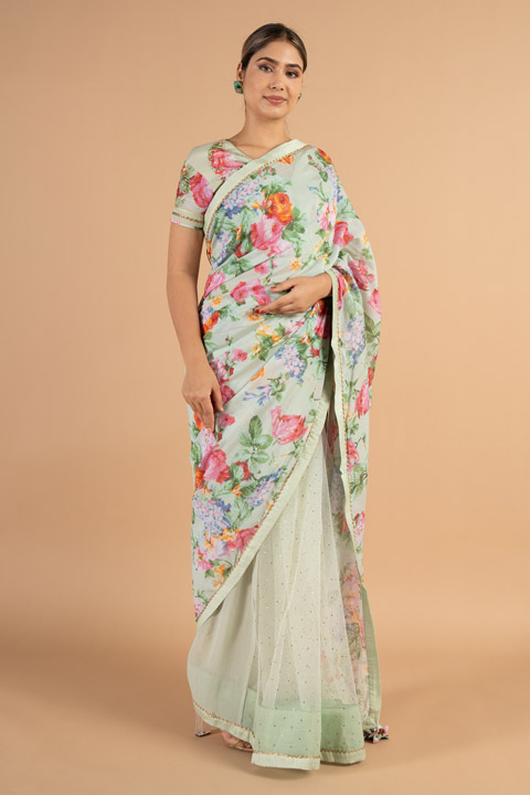 Crepe Mint Saree Blouse