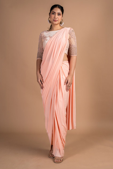 Mist Pink Floral Saree Gown