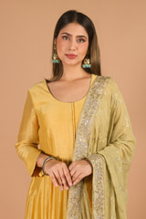 Yellow Anarkali With Golden Embroiderey Olive DupattaIMG_9459