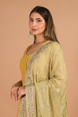 Yellow Anarkali With Golden Embroiderey Olive DupattaIMG_9460