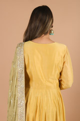 Yellow Anarkali With Golden Embroiderey Olive DupattaIMG_9464