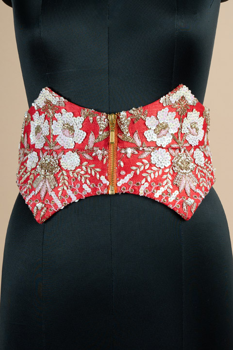 Red Embellished Corset Belt