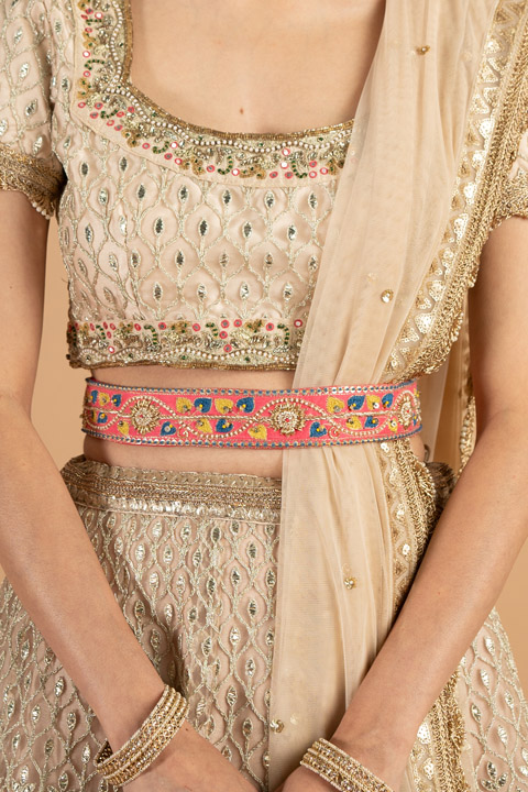 Pink Flower Embroidered Belt